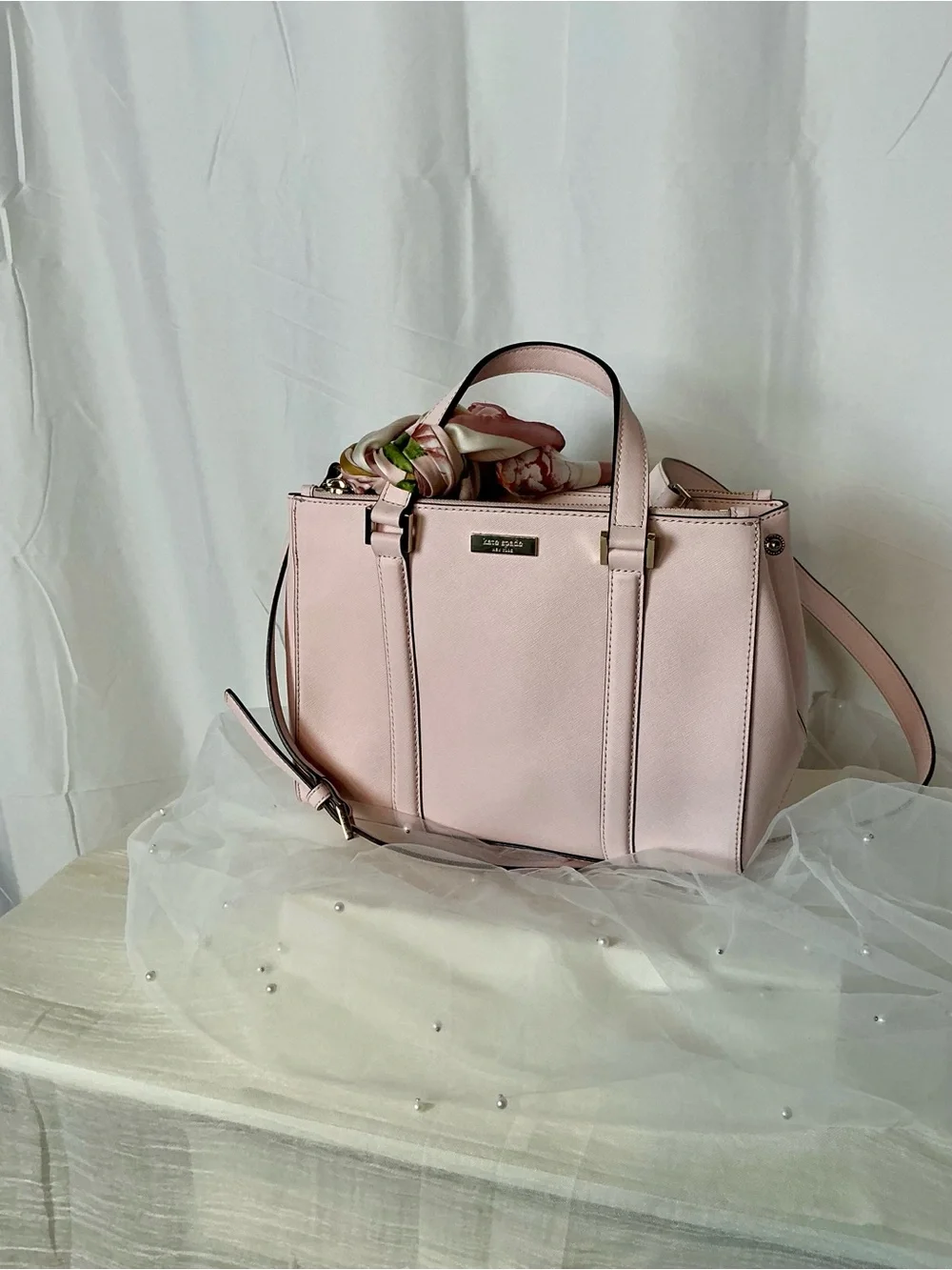 Kate Spade Newbury Lane Loden Satchel Ballet Slipper Pink Leather & Scarf Detail